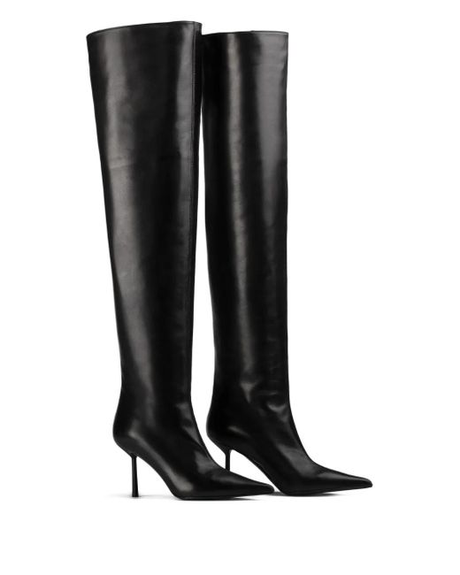 Le Silla Black 80Mm Leather Pointed-Toe Knee-High Boots