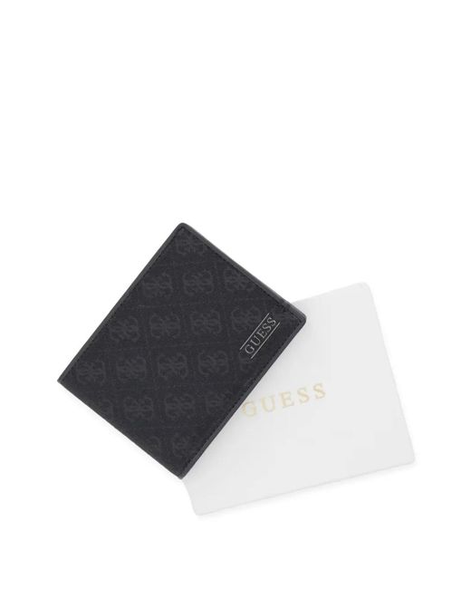 Guess Black Monogram-Pattern Bifold Wallet for men