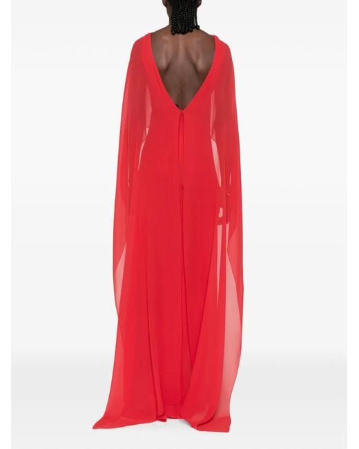 Cortana Red Galea Cape-Style Draped Maxi Dress