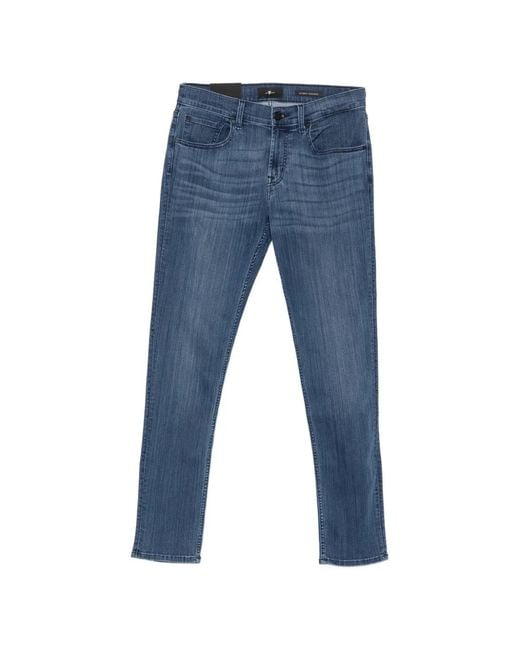 7 For All Mankind Blue Slimmy Whiskered Slim-Fit Jeans for men