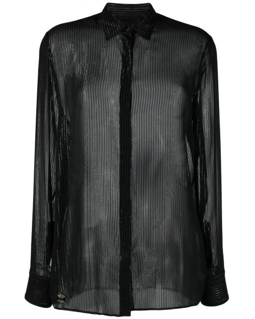 Philipp Plein Black Semi-Sheer Button-Down Shirt