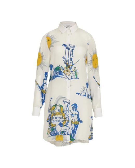 Amir Slama White Printed Shirt Mini Dress