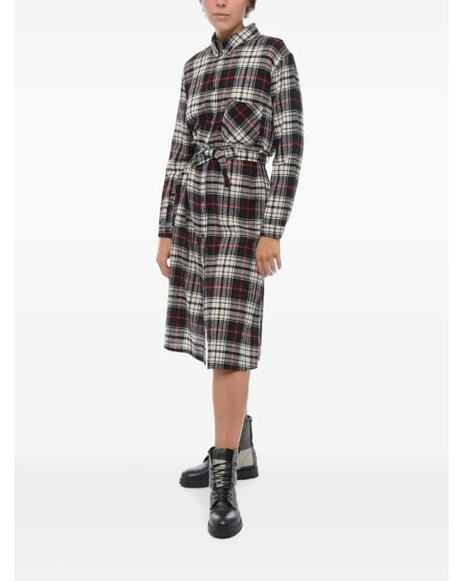 Woolrich White Checked Shirt Midi Dress