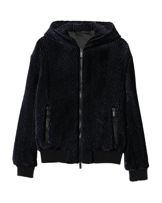 Giorgio Armani Black Herringbone-Pattern Hooded Jacket for men