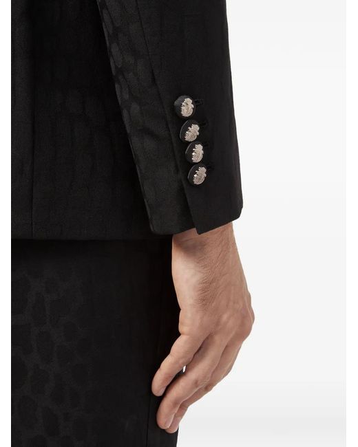 Billionaire Black Crocodile-Effect Peak-Lapel Blazer for men