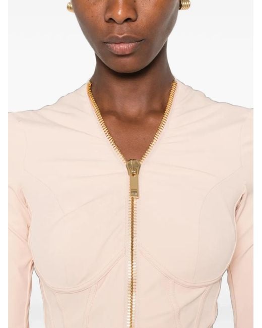 Elisabetta Franchi Pink Corset-Style Zip-Up Jacket