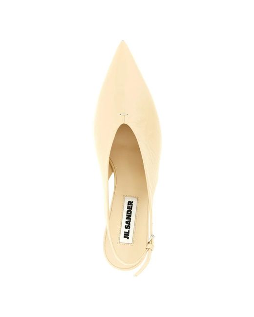 Jil Sander Natural Craquelé V-Neck Slingback Pumps