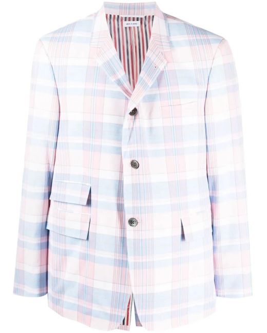 Thom Browne White Plaid-Check Pattern Cotton Blazer for men