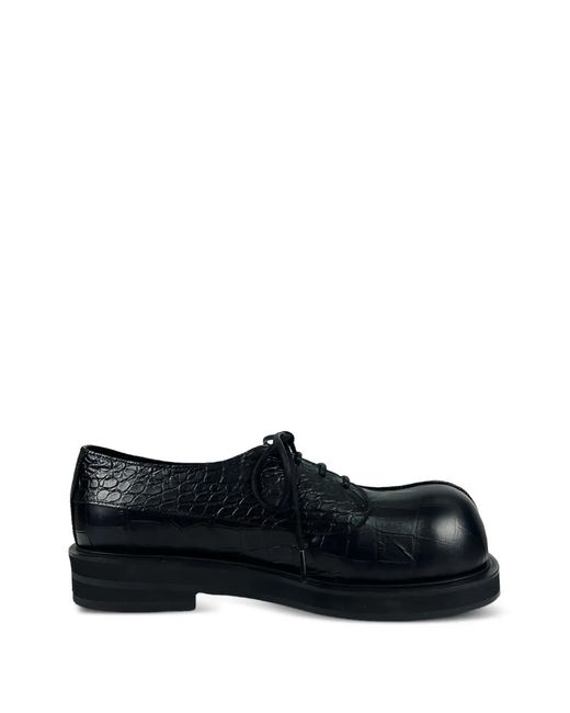 No Idea Black Crocodile Texture Lace-Up Loafers