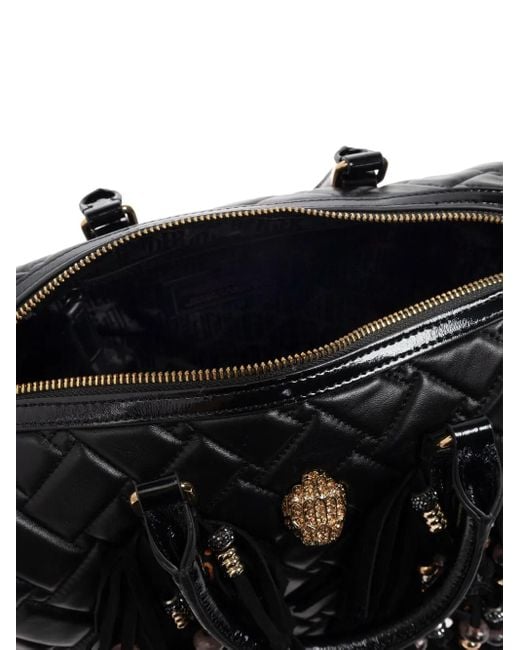 Kurt Geiger Black Gesteppter Kensington Boston Tote Bag mit Fransen