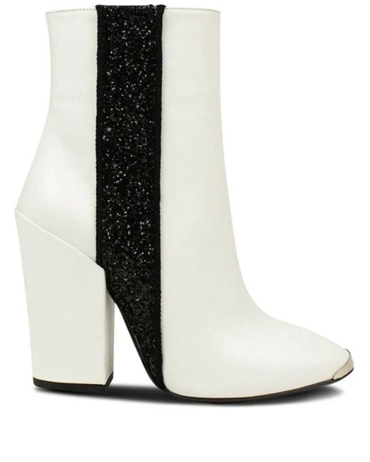Amiri White Glitter-Stripe Leather Boots