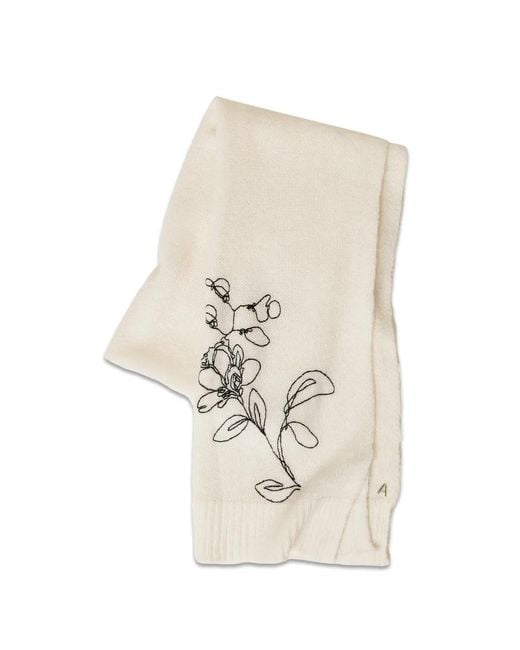 Twinset White Knitted Scarf With Floral Embroidery