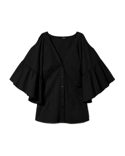 Twinset Flounce-sleeve Poplin Shirt Black