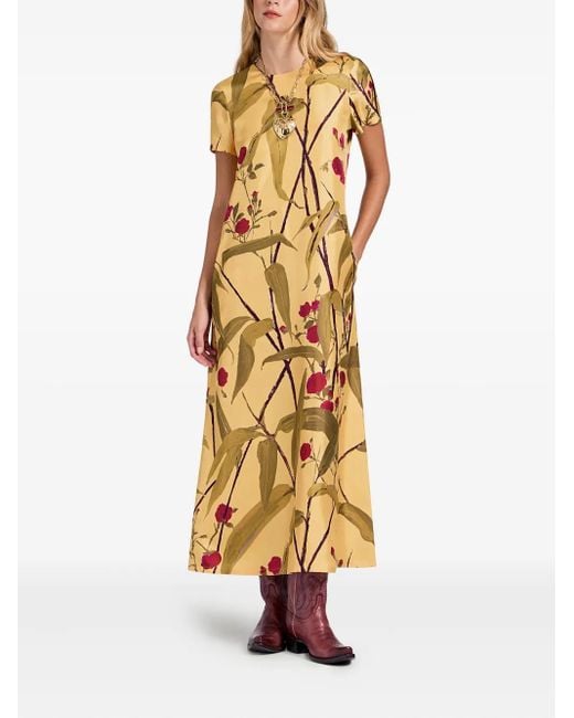 LaDoubleJ Metallic Floral-Print Swing Midi Day Dress