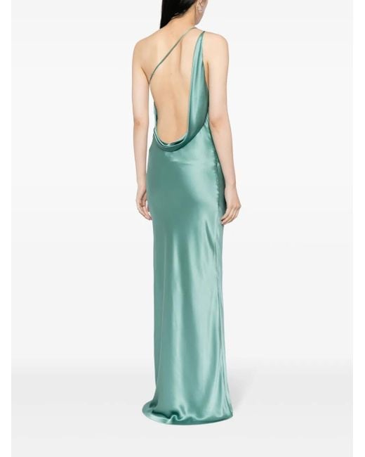 Michelle Mason Green One-Shoulder Bias Gown