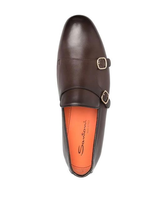 Santoni Brown Double-Buckle Leather Shoes for men