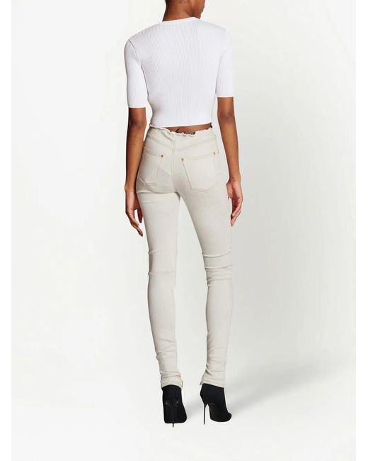 Balmain White Sequin-Embellished Cropped Top