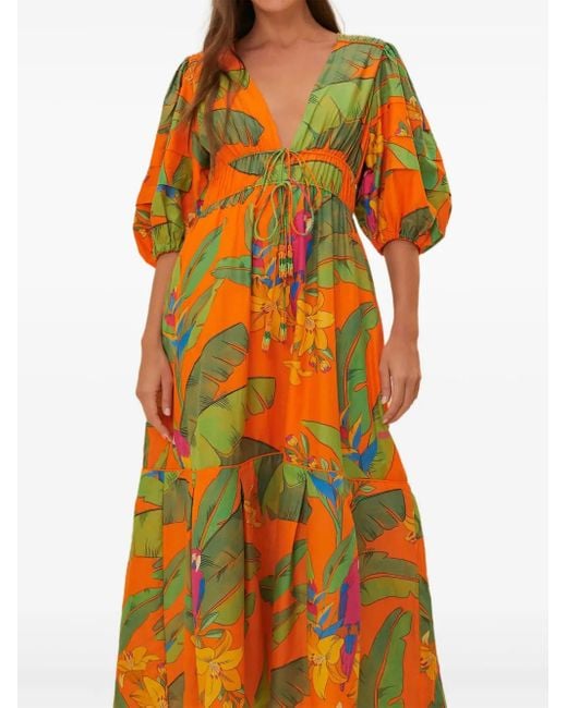 Vestido midi con estampado botánico Farm Rio de color Orange