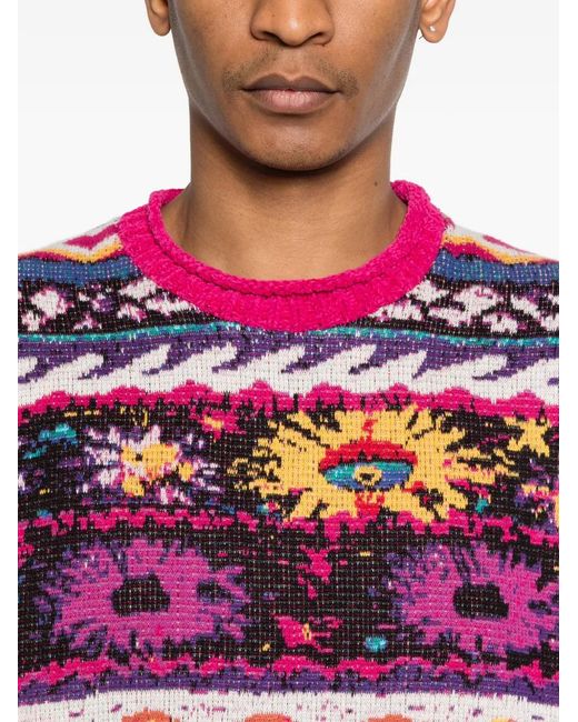 R13 Red Floral Distressed Sweater for men