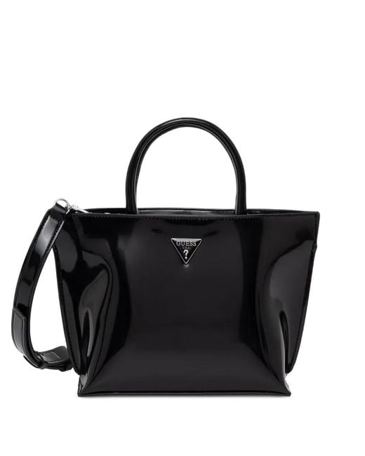 Guess Black Patent-Finish Tote Bag