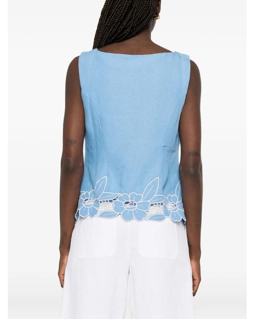 Rixo Blue Lucca Sleeveless Blouse
