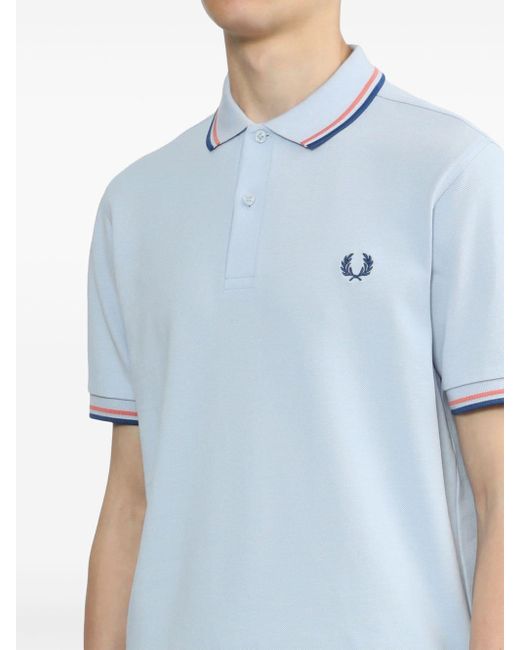 Fred Perry Blue Embroidered-logo Cotton Polo Shirt for men