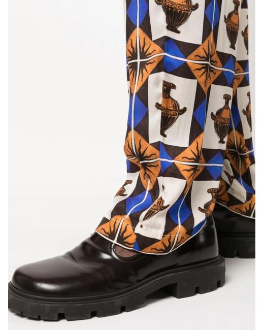 Drole de Monsieur Blue Zalij-Pattern Wide-Leg Trousers for men