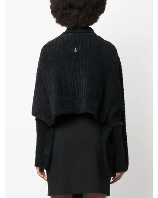 Genny Black Faux-Fur Trim High-Low Cardigan