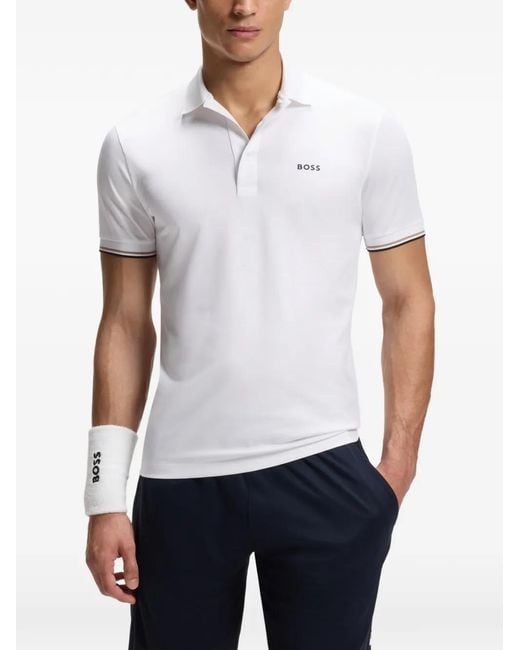 Boss White Logo-Detail Polo Shirt for men