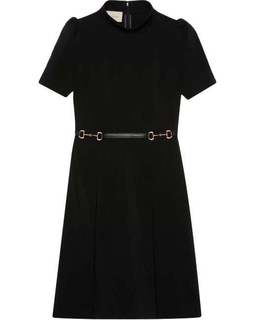 Gucci Leder Kleid Mit Horsebit Gurtel In Schwarz Lyst