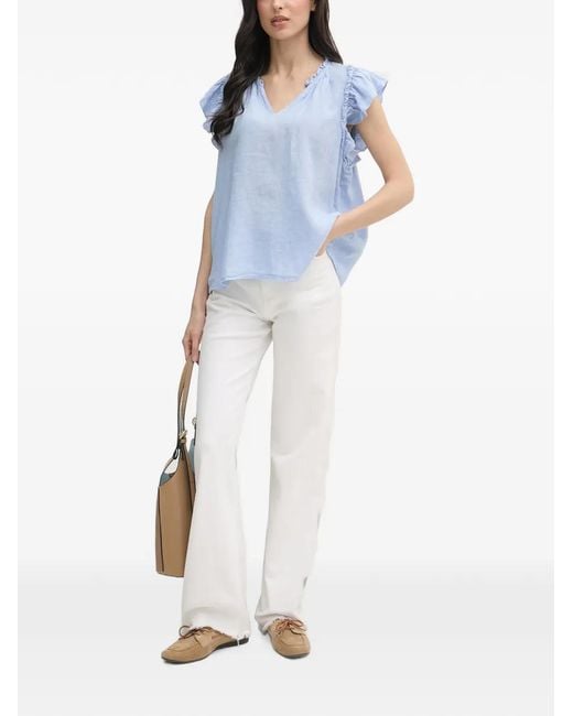 Mos Mosh Blue Ruffled V-Neck Blouse