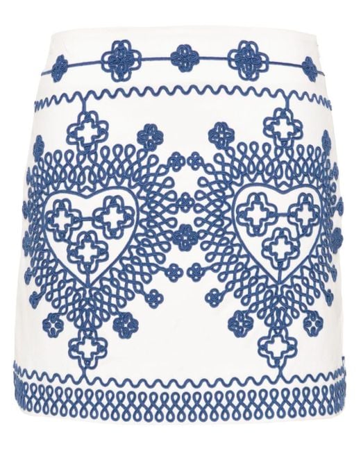 Maje Blue Clover-embroidered Cotton Miniskirt