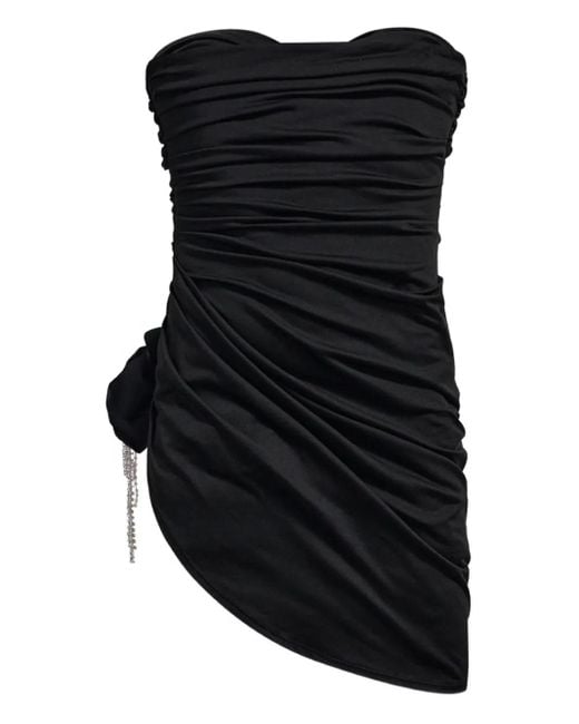 Area Black Crystal-Embellished Draped Mini Dress