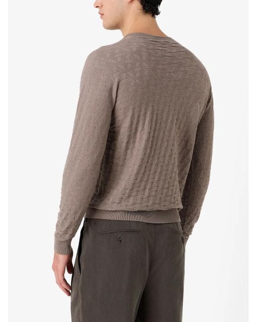 Giorgio Armani Brown Crew-Neck Geometric Jumper for men