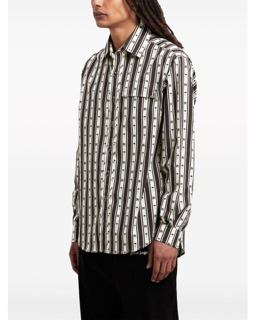 Palm Angels Black Palm Tree Striped Shirt for men