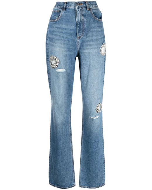 Area Blue Crystal-Embellished Straight-Leg Jeans