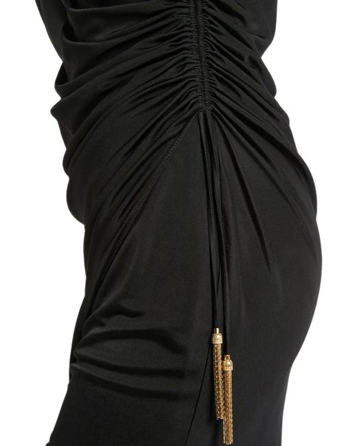 Balmain Black Draped Wrap-Style Dress