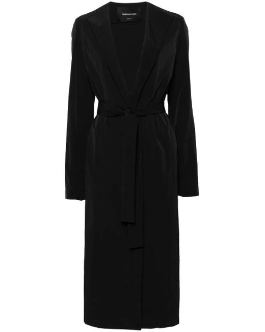 Fabiana Filippi Black Open-Front Crinkled Parka Coat