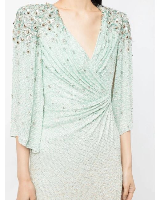 Jenny Packham Green Embellished Wrap Nori Maxi Dress