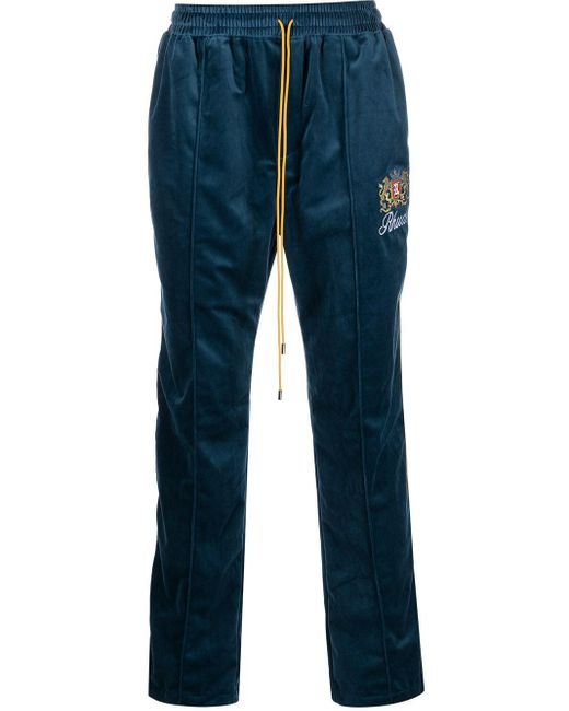 Rhude Embroidered Velvet Track Pants in Blue for Men Lyst