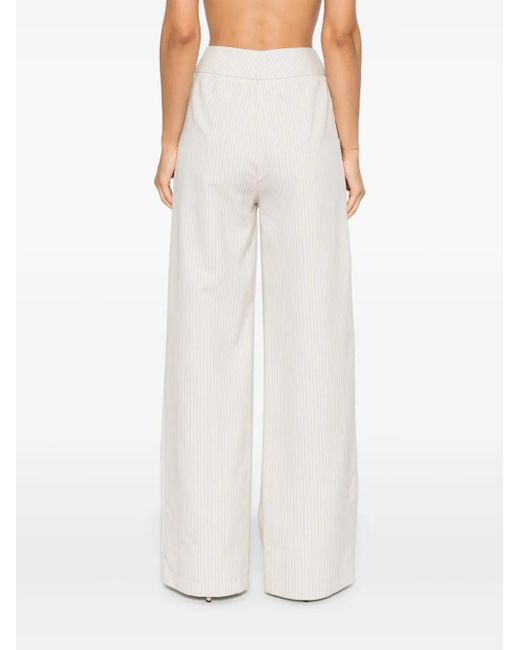 MITILIANE COUTURE White Pinstriped Wide-Leg Trousers