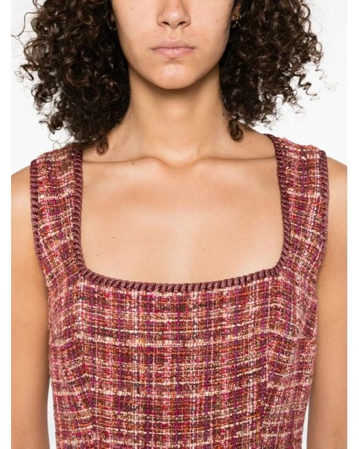 Etro Red Tweed Sleeveless Midi Day Dress