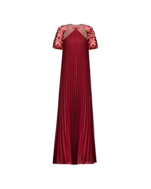 Gemy Maalouf Red Halterneck Plissé Maxi Dress