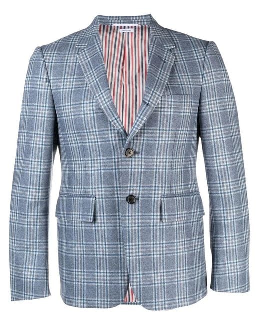 Thom Browne Blue Check-Print Wool-Cashmere Suit Jacket for men