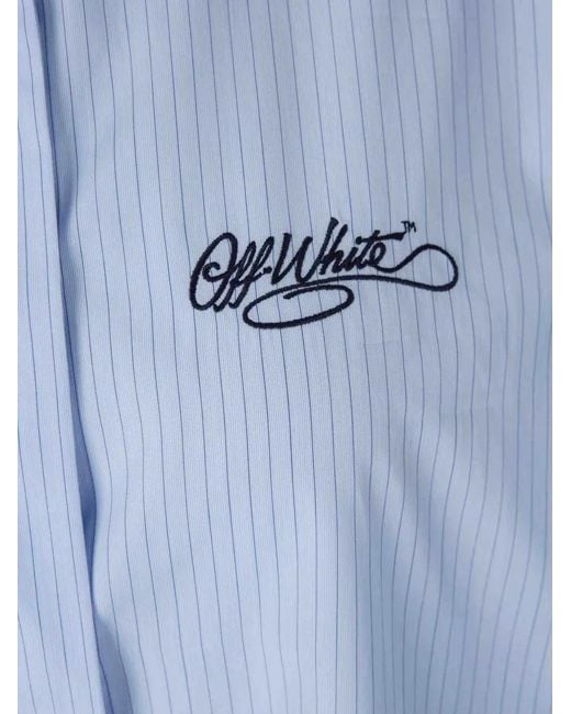 Off-White c/o Virgil Abloh Blue Striped Embroidered-Logo Shirt