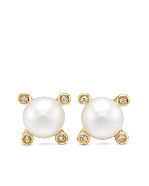 David Yurman 18Kt Geelgouden Oorbellen Met Parel En Diamant (7,4Mm) in het Metallic