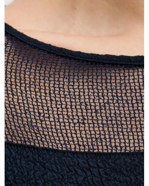 Joseph Ribkoff Black Mesh-Panel Textured Top