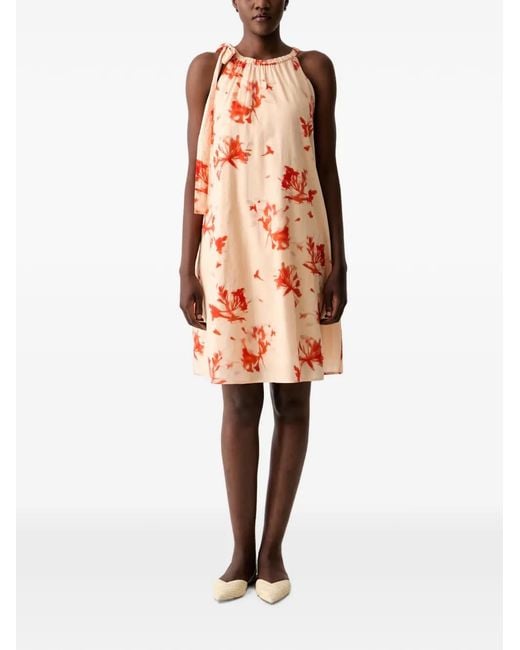 Marc O' Polo White Floral-Print Tie-Neck Mini Dress