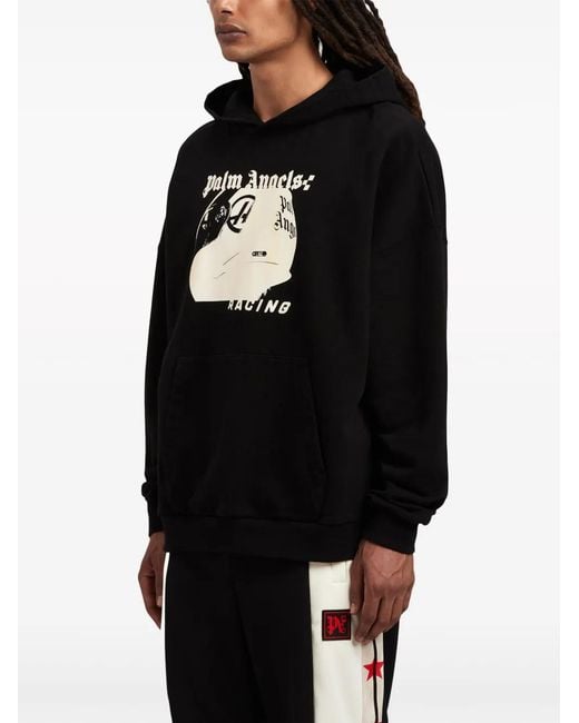 Palm Angels Black Racing Helmet Print Hoodie for men