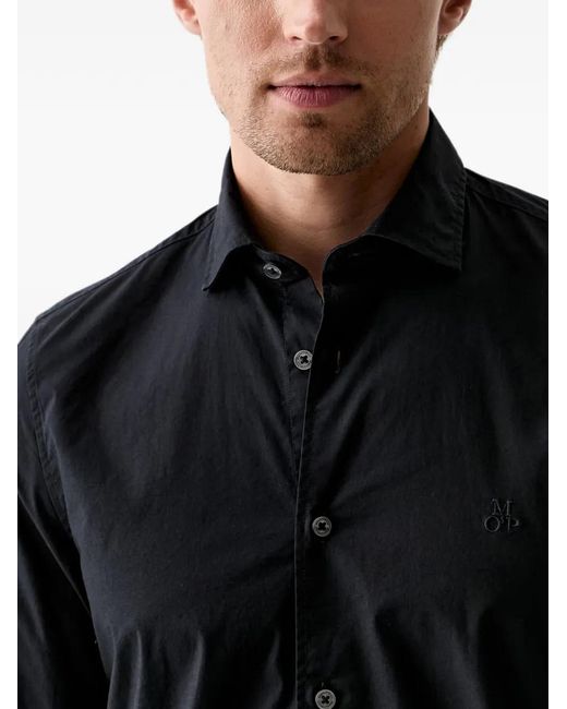 Marc O' Polo Black Logo-Embroidered Long-Sleeve Shirt for men
